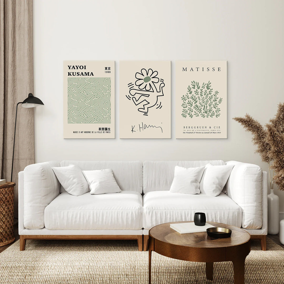 Yayoi Kusama &amp; Matisse Cutouts. Green Sage Wall Art Set