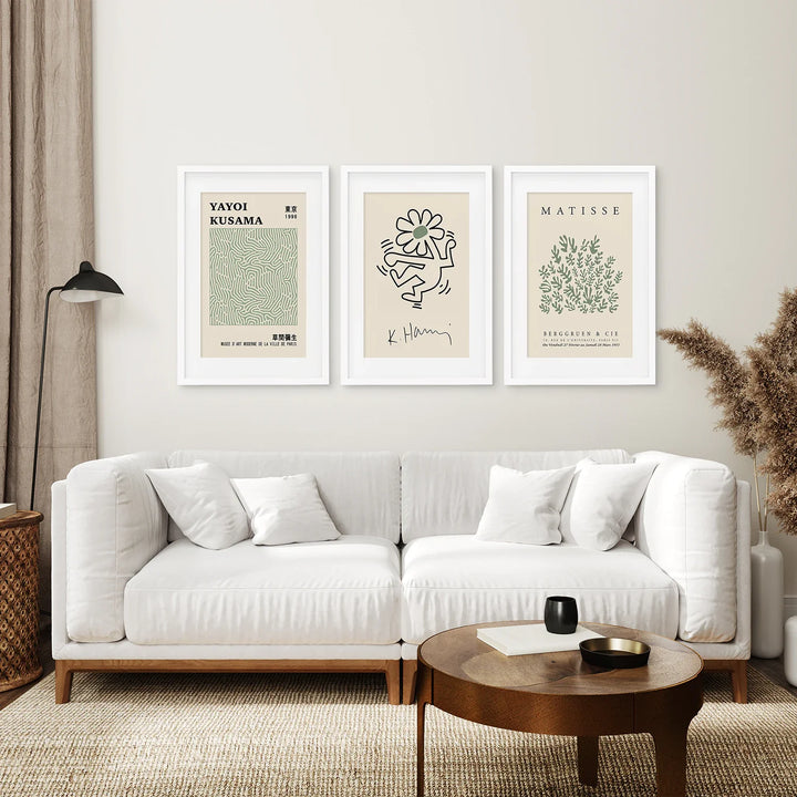 Yayoi Kusama &amp; Matisse Cutouts. Green Sage Wall Art Set