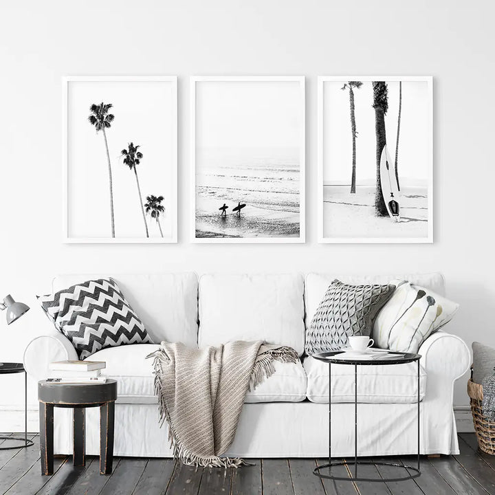 Modern Black White Ocean Surfing Wall Art Set