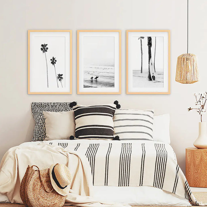 Modern Black White Ocean Surfing Wall Art Set