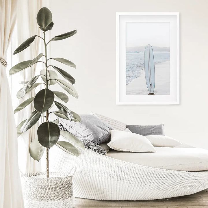 Blue Surfboard Print. Ocean Beach Wall Art