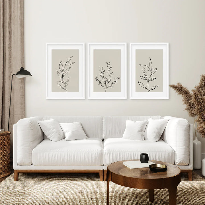 3 Piece Contemporary Art Set of Posters. One Line Drawing