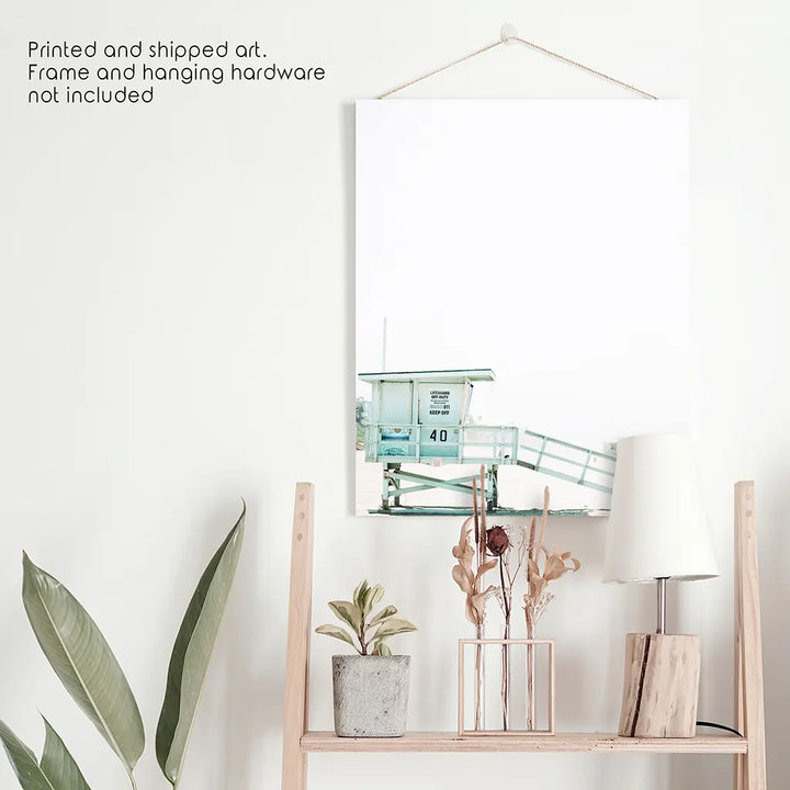 California Coastal Life Themed Print. Blue Lifeguard Hut