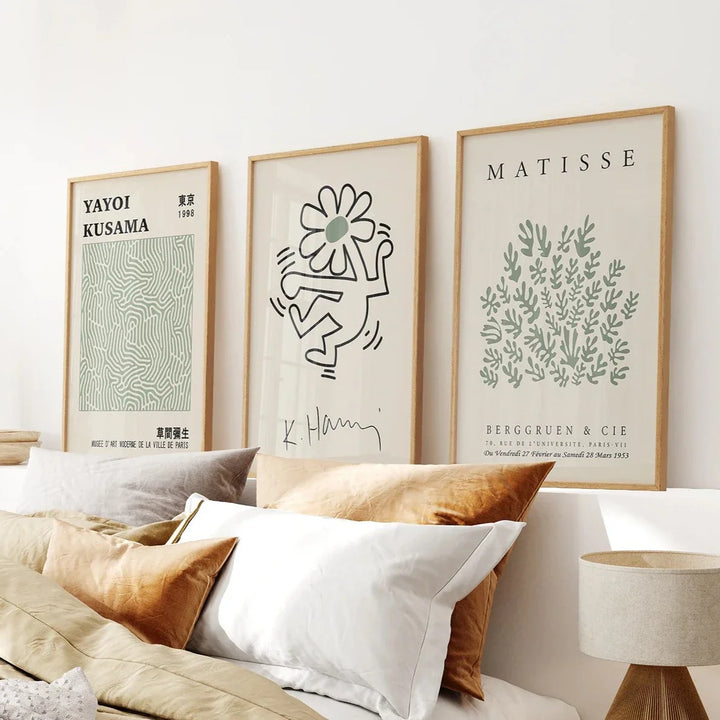 Yayoi Kusama &amp; Matisse Cutouts. Green Sage Wall Art Set
