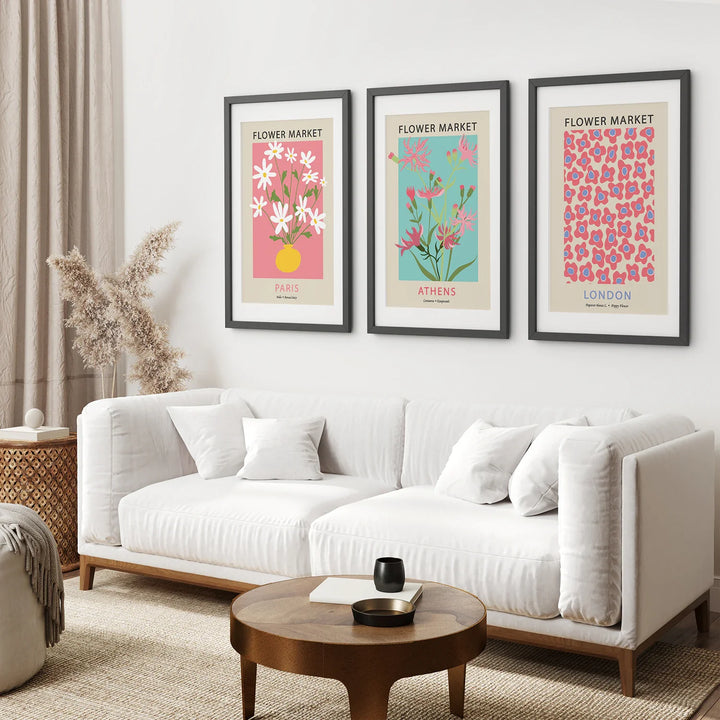 Flower Market Prints Set of 3 in Pink &amp; Blue