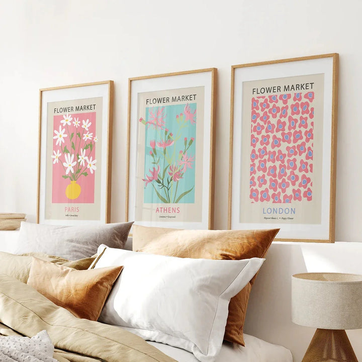 Flower Market Prints Set of 3 in Pink &amp; Blue
