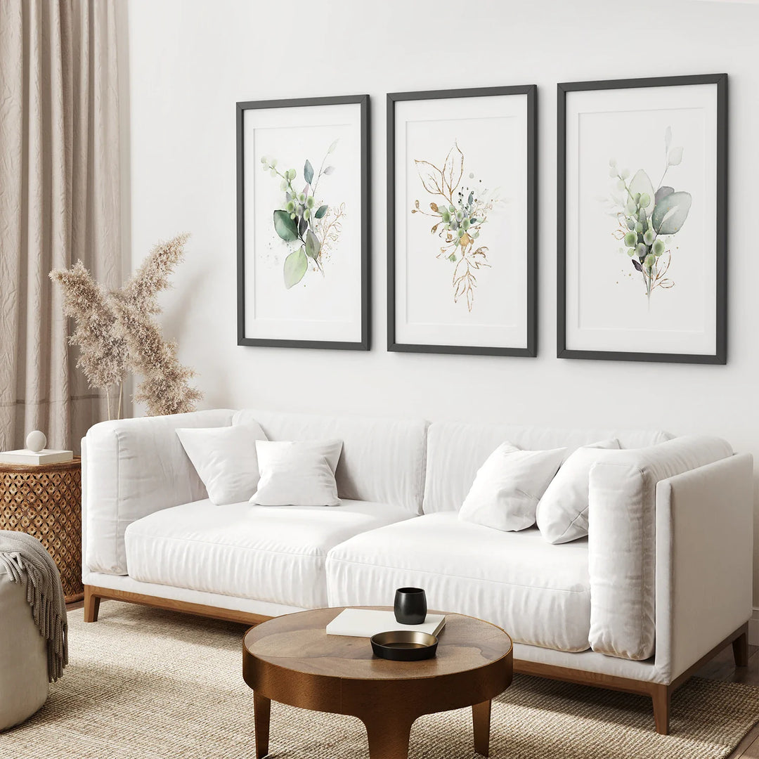 Green Watercolor Botanical Herbal Wall Art Set of 3 Prints