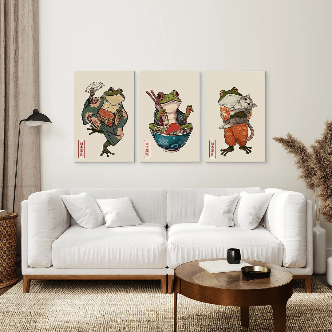 Funny Frog and Cat. Japanese Art. Matsumoto Hoji Poster