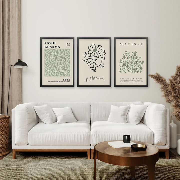 Yayoi Kusama &amp; Matisse Cutouts. Green Sage Wall Art Set