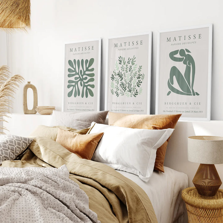 Matisse set of 3 Sage Green Wall Art Prints