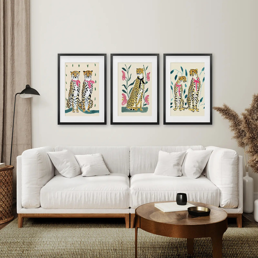 Funny Leopard Set. Modern Wall Art Prints. Beige &amp; Pink