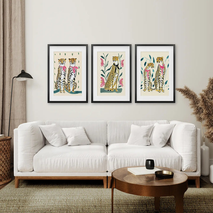 Funny Leopard Set. Modern Wall Art Prints. Beige &amp; Pink