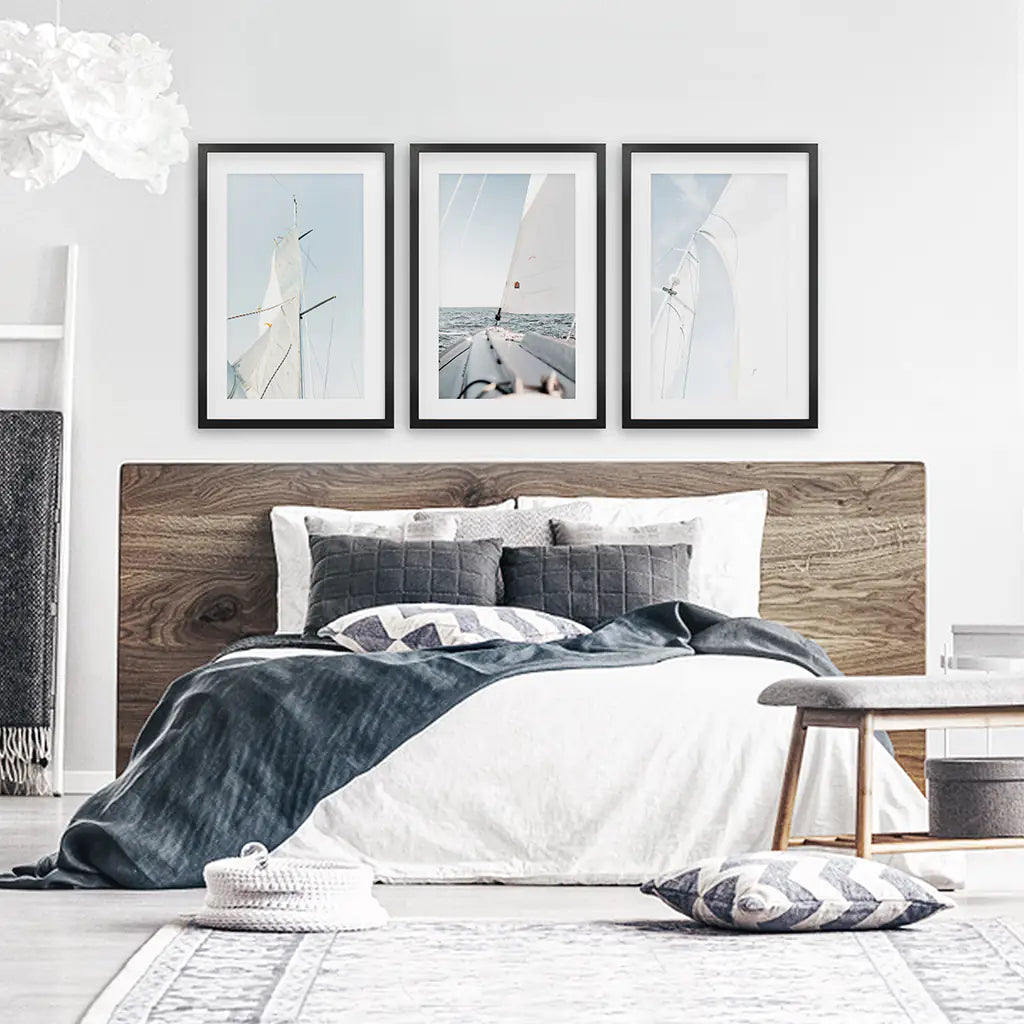 Nautical 3 Piece Wall Art. Sailing at Sea on a Yacht