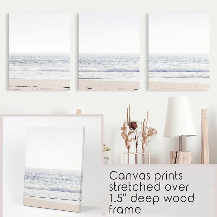 Pastel Minimalist Wave Photo. Set of 3 Beach House Wall Art