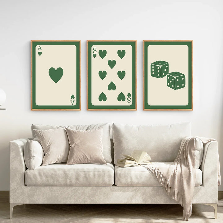 Set of 3 Piece Vintage Green Beige Cards