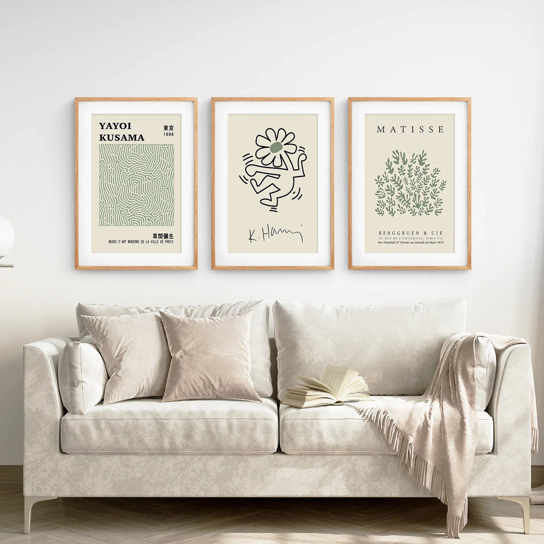 Yayoi Kusama &amp; Matisse Cutouts. Green Sage Wall Art Set
