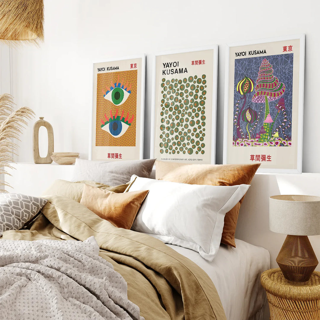 Yayoi Kusama Exhibition Wall Art Set of 3 Prints