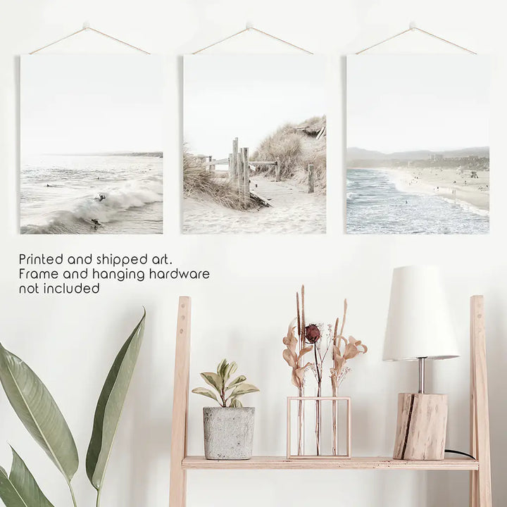 3 Piece Coastal Landscape. Waves, Surfers, Beach Pathway