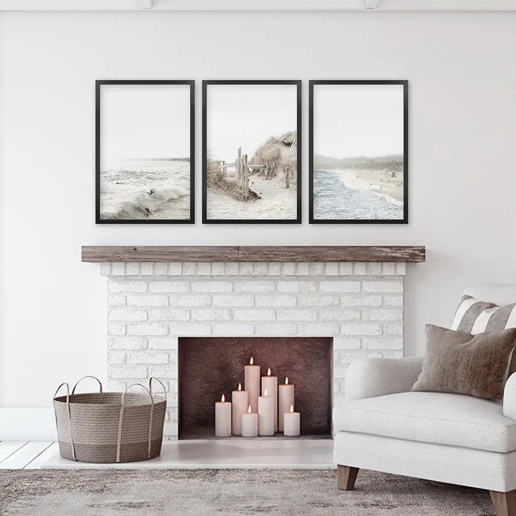 3 Piece Coastal Landscape. Waves, Surfers, Beach Pathway