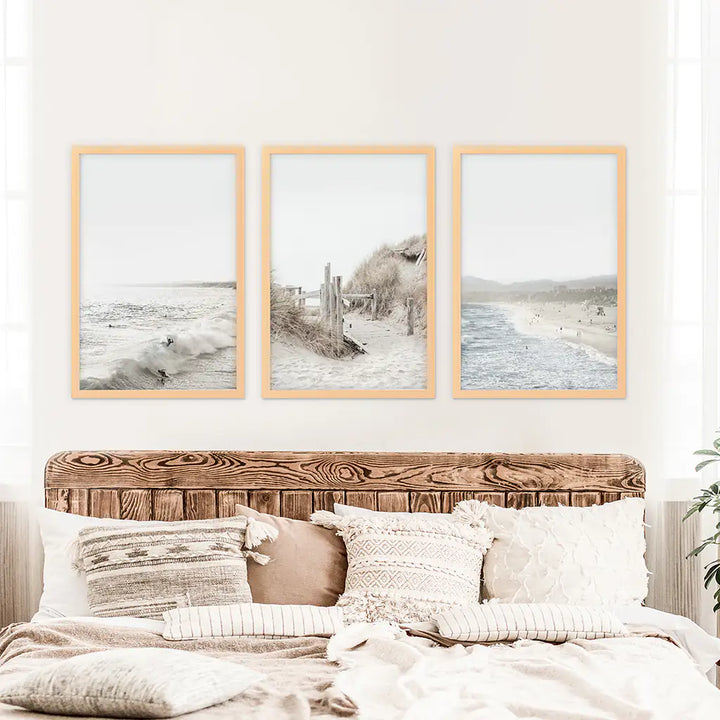 3 Piece Coastal Landscape. Waves, Surfers, Beach Pathway