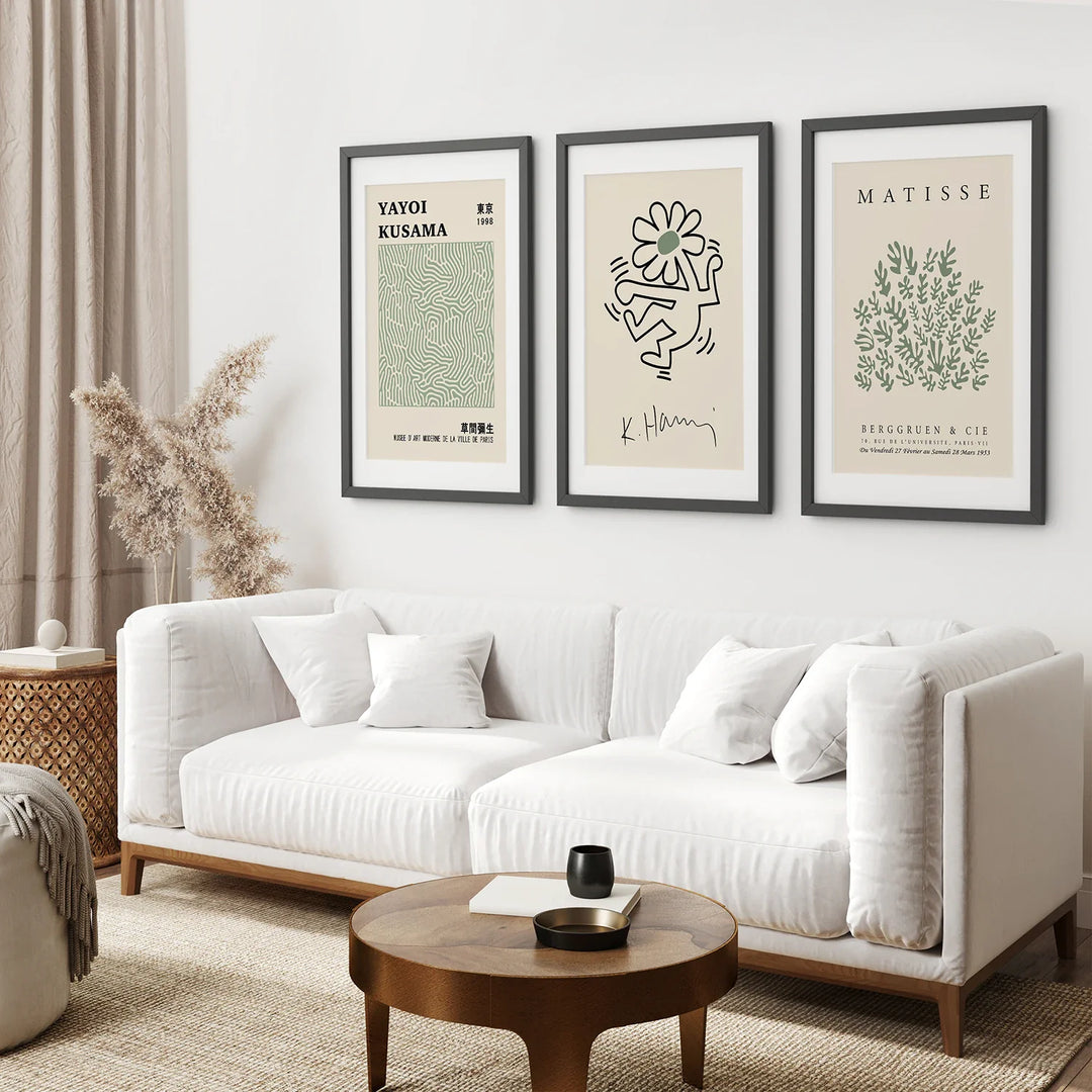 Yayoi Kusama &amp; Matisse Cutouts. Green Sage Wall Art Set