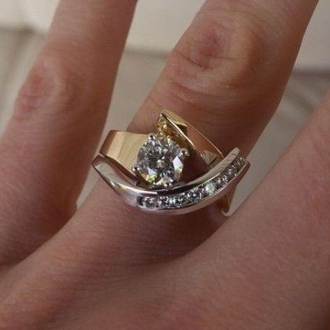 Antique Irregular Gold &amp; Silver Zirconia Ring | Mixed Gold