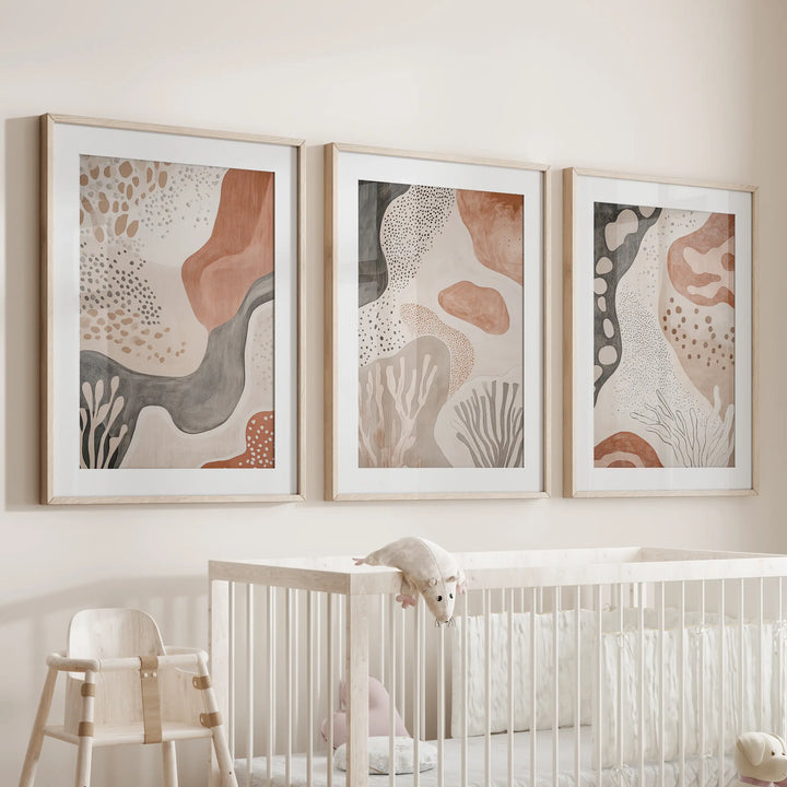 Neutral Terracotta 3 Piece Wall Art. Boho Abstract Prints