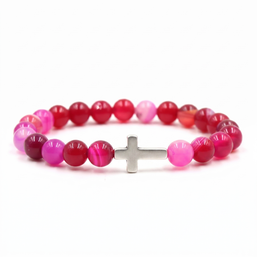 Pink Heart Cross Bracelet
