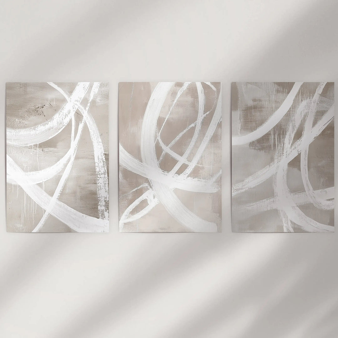 Modern Minimalist Abstract Triptych. Neutral Brush Stroke Art