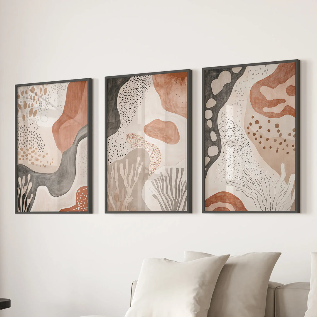 Neutral Terracotta 3 Piece Wall Art. Boho Abstract Prints